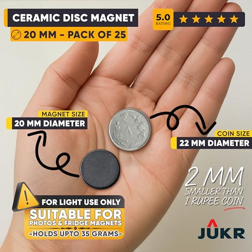 JUKR Round Disc Small Magnets Set for Decorative Fridge Stickers, Notice Boards, School College DIY Projects, Art and Crafts Works, Home Improvement (20 mm Diameter, 3 mm Thickness, Pack of 25) - Image 2