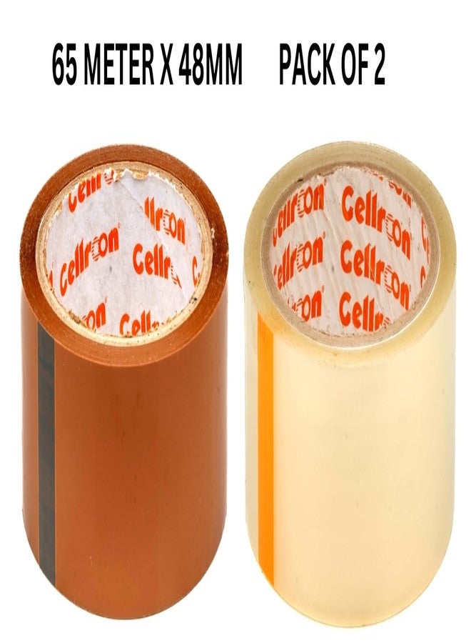 Cellroon Transparent & Brown cello tape (2inch / 65meters) it is use for Office task's, craft and DIY Projects, Packaging and Shipping | Quick Fixes, Cost-Effective, Versatility (pack of 2) - Image 2