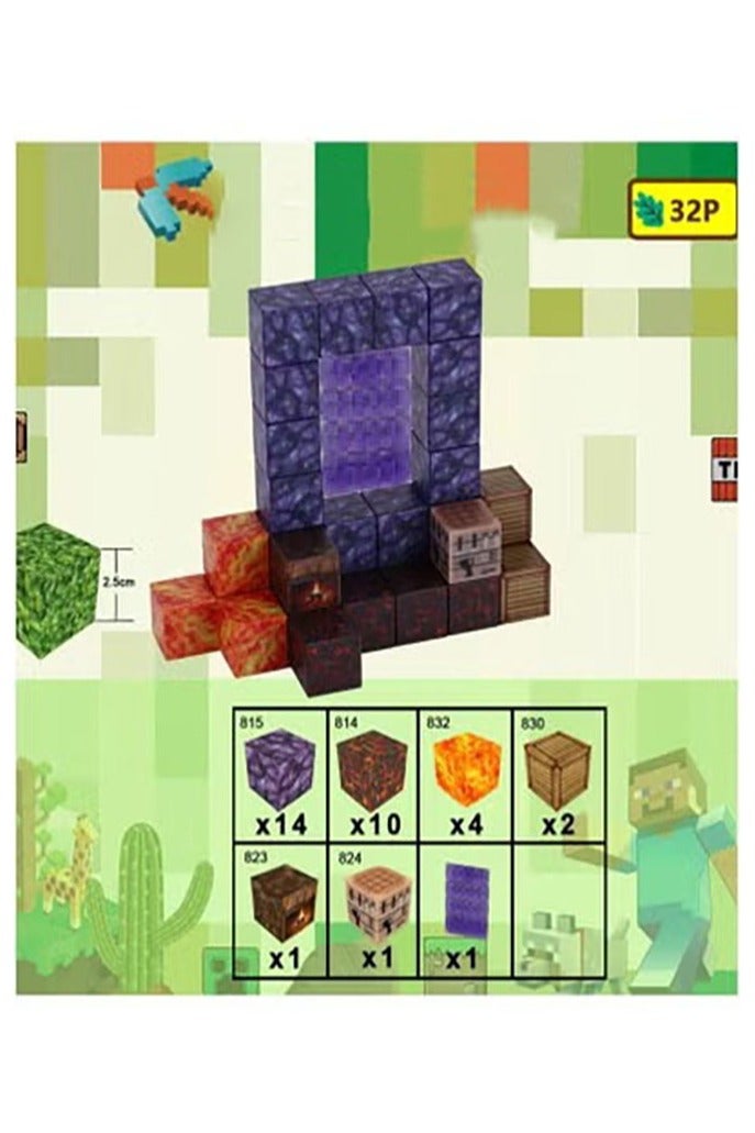 ماين كرافت مكعبات مغناطيس	 مكعبات بناء مغناطيسية للعبة ماين كرافت، ملحقات ألعاب تعليمية للأطفال، ألعاب بناء عالم مصغر مكعب بناء 25 مم حجم كبير جدًا، مكعبات بناء ألغاز للعائلة والوالدين والطفل - Image 1