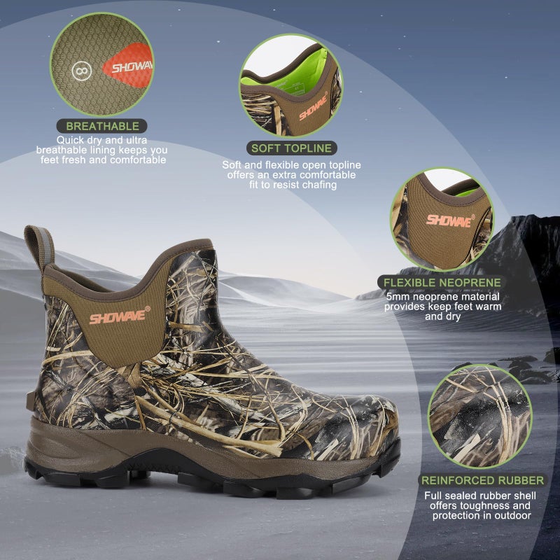 Showave Men's Rubber Boots Waterproof Rain Footwear Durable Short Hunting Boots for Mud Gardening Yard and Chore Working (Size 13,Camo) - Image 4