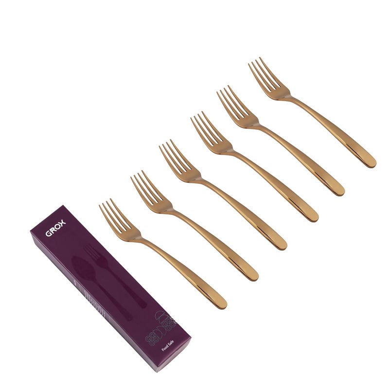 GROX GROX Stainless Steel Premium Classic Appetiser Fork Gold Set of 6 16 cm - Image 1