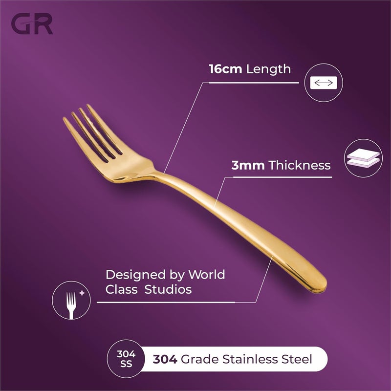 GROX GROX Stainless Steel Premium Classic Appetiser Fork Gold Set of 6 16 cm - Image 3