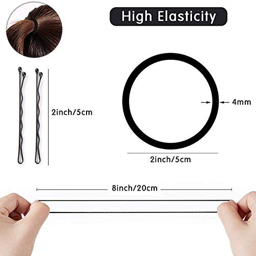 Belicia 100Pcs Black Hair Ties with Bobby Pins No Crease Hair Ties for Women No Metal Hair Bands Ponytail Holders for Womens Hair Rubber Bands for Thick Straight Curly Hair - Image 2