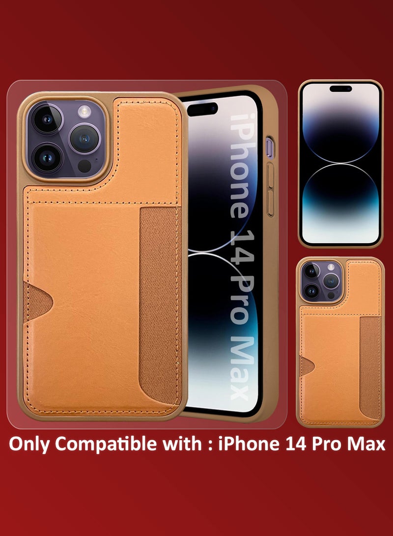 CATANES iPhone 14 Pro Max Case Leather Antifingerprint Cover with Wallet Card Slot Shell, Side Insert Card Holder, Anti Fall Protection - Brown  - Image 2