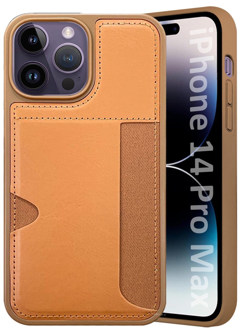 CATANES iPhone 14 Pro Max Case Leather Antifingerprint Cover with Wallet Card Slot Shell, Side Insert Card Holder, Anti Fall Protection - Brown  - Image 1