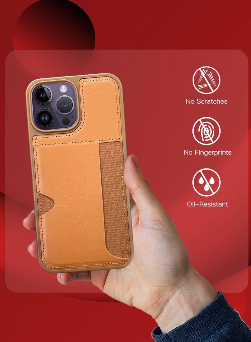 CATANES iPhone 14 Pro Max Case Leather Antifingerprint Cover with Wallet Card Slot Shell, Side Insert Card Holder, Anti Fall Protection - Brown  - Image 4