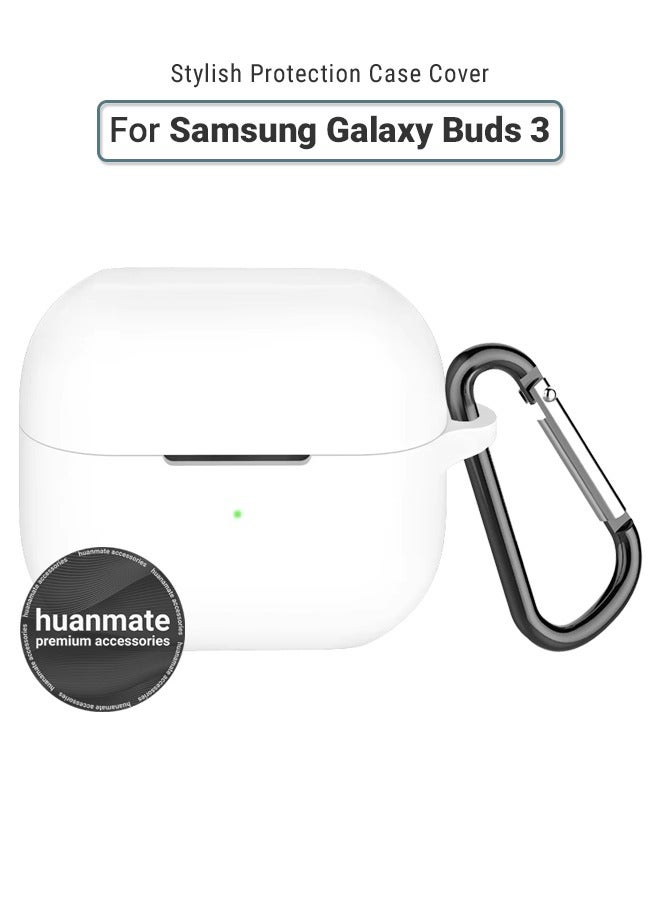 huanmate Samsung Galaxy Buds 3 Silicone Case Cover - White - Made with Soft Silicone, Lightweight & Durable - Stylish Design, Accurate Cut-outs, Easy Installation & Removal  - Image 1