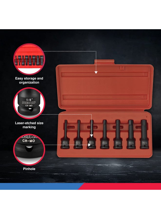 NEIKO 01131B 3/8-Inch-Drive Allen Socket Set, 3-Inch Length, 3/8-Inch Impact Hex-Bit Socket Set, SAE Hex Driver 3/16" to 1/2", CrMo Steel, Impact-Grade, 7-Piece Set - Image 3