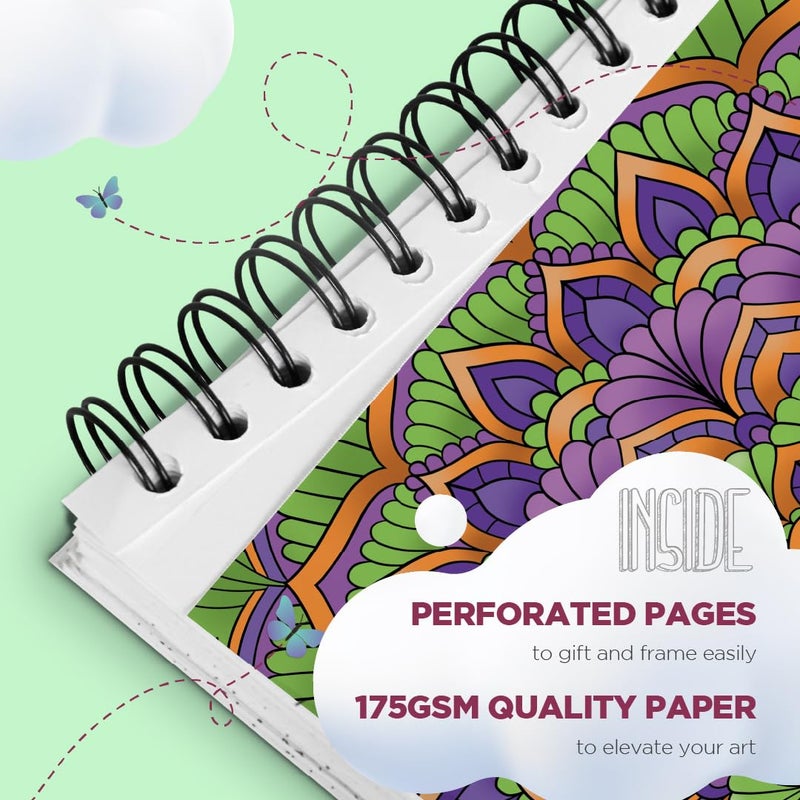 ColorIt Mandalas Volume IV Spiral Bound Adult Coloring Book with 50 Mandala Patterns for Relaxation and Stress Relief - Includes Perforated Pages, Thick Paper, Hardback Covers, and Blotter Page - Image 5