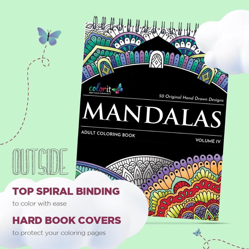 ColorIt Mandalas Volume IV Spiral Bound Adult Coloring Book with 50 Mandala Patterns for Relaxation and Stress Relief - Includes Perforated Pages, Thick Paper, Hardback Covers, and Blotter Page - Image 4