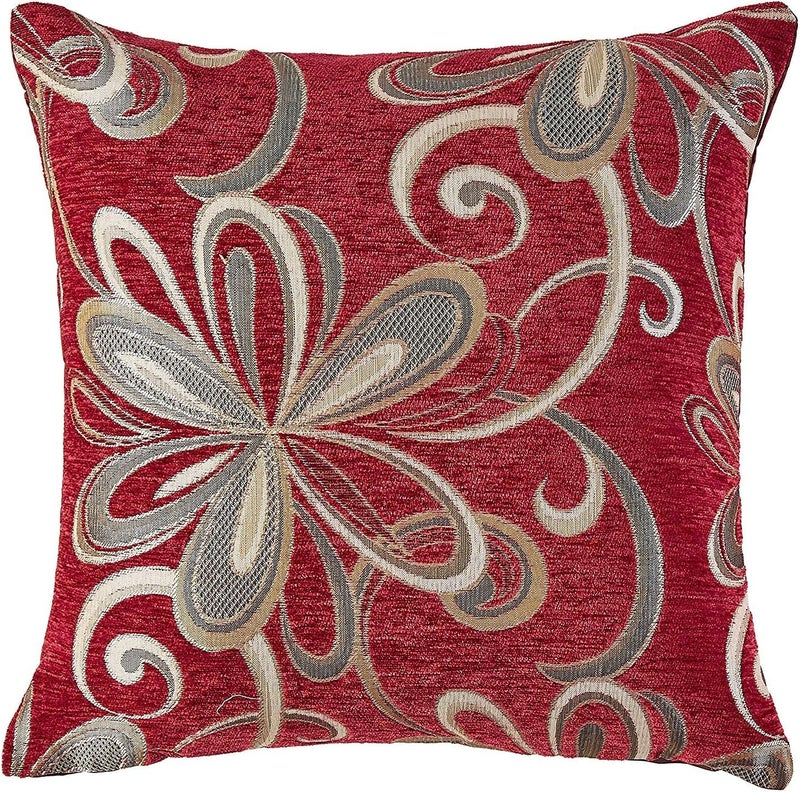 Violet Linen Chenille Chateau Vintage Floral Design 18" X 18" Decorative Cushion Cover, Color Burgundy - Image 1