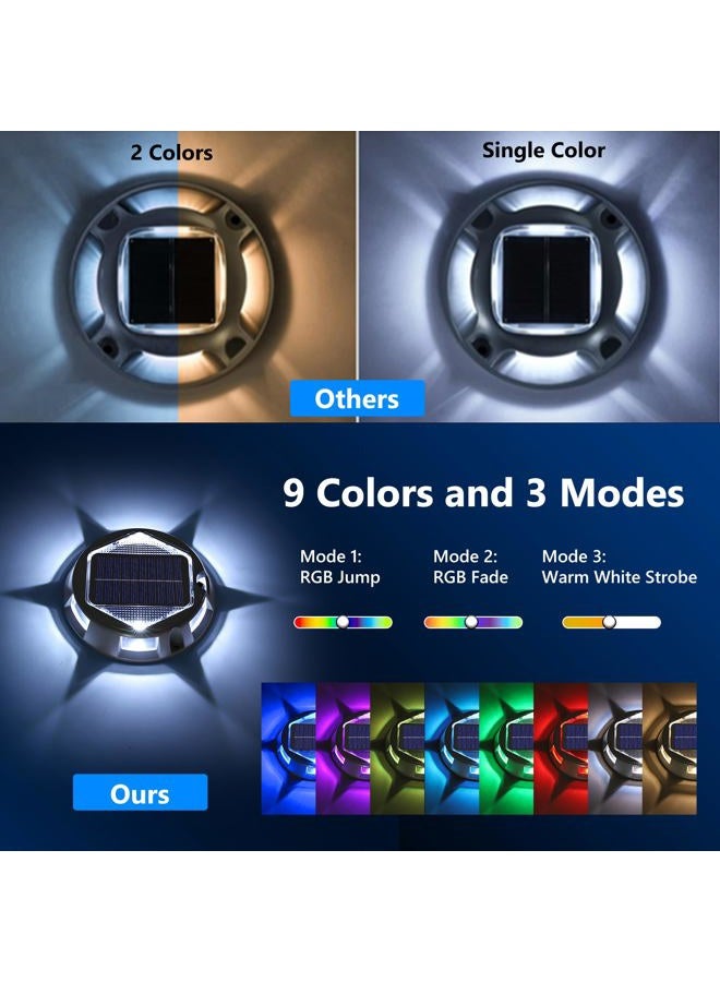 LYHOPE Solar Deck Light Outdoor, 12 Pack 9 Colors in 1 Solar Driveway Dock Lights, IP67 Waterproof Solar Powered Outdoor Light, RGB Step Lights for Outside Garden Yard Fence Stair Sidewalk Pathway Walkway - Image 4