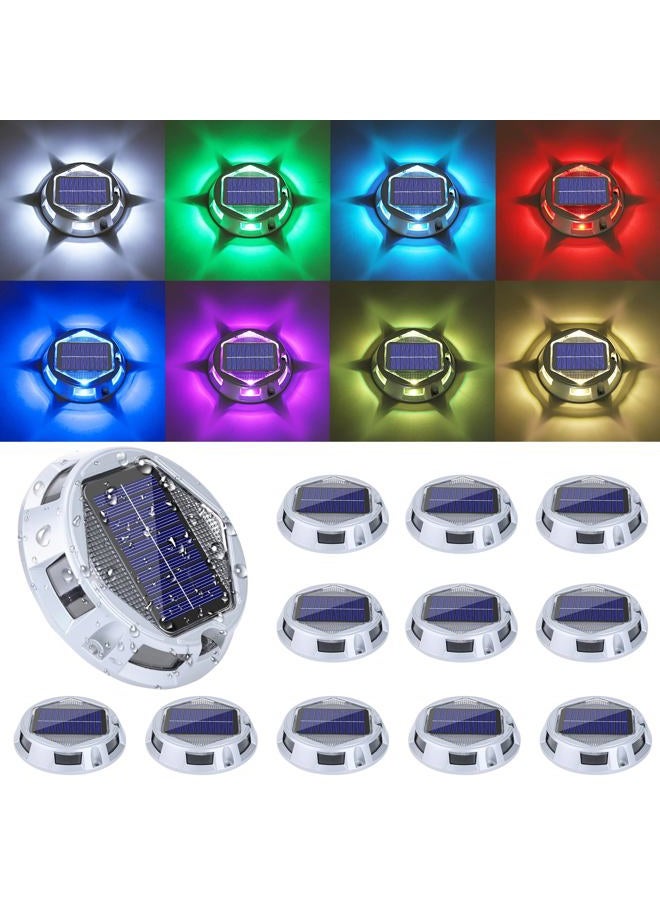 LYHOPE Solar Deck Light Outdoor, 12 Pack 9 Colors in 1 Solar Driveway Dock Lights, IP67 Waterproof Solar Powered Outdoor Light, RGB Step Lights for Outside Garden Yard Fence Stair Sidewalk Pathway Walkway - Image 1