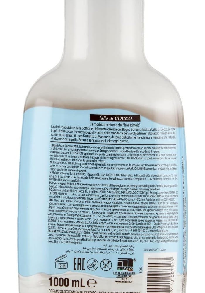 Malizia Coconut Milk Bath Foam - 1000ml - Image 4