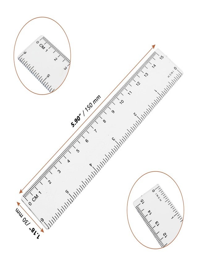 LEXININ 100 Pack 6 Inch Clear Plastic Ruler, 15cm Transparent Plastic Straight Ruler for Home, Office - Image 2