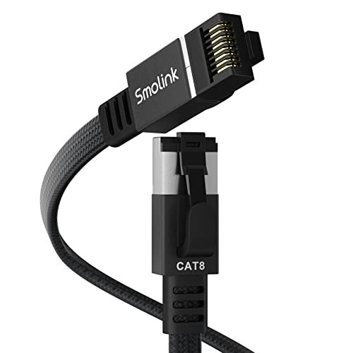 Smolink Cat 8 Ethernet Cable 25 ft - 40Gbps 2000MHz RJ45 LAN Network Patch Cord, Nylon Braided High Speed Internet Cable, Heavy Duty Shielded SFTP Cable for Router Modem Gaming PC PS5 Xbox, Black - Image 1