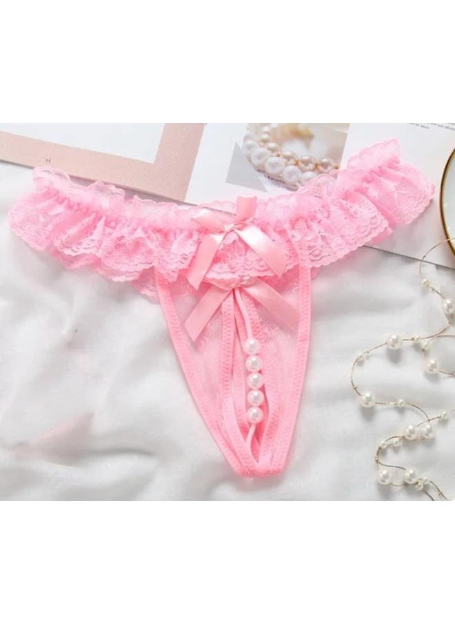 Women's Lace Thong Lingerie Open Crotch Pearls G-Strings Underwear  - Image 1