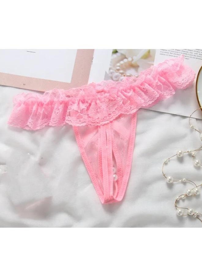 Women's Lace Thong Lingerie Open Crotch Pearls G-Strings Underwear  - Image 2