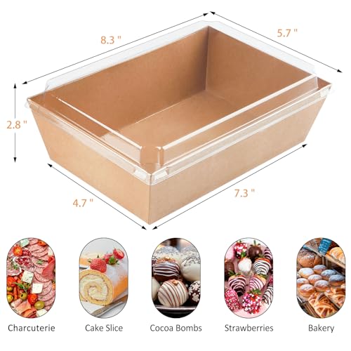 ZORRITA 8 x 6 Inch Paper Charcuterie Boxes with Clear Lids, 20 Pack Large Disposable Take Out Bakery Boxes, To Go Containers for Cake Slice, Cupcakes, Sandwiches, Cookies, Cocoa Bombs, Salads (Brown) - Image 2