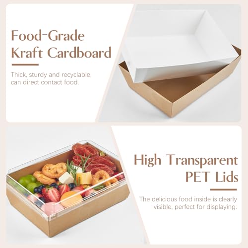 ZORRITA 8 x 6 Inch Paper Charcuterie Boxes with Clear Lids, 20 Pack Large Disposable Take Out Bakery Boxes, To Go Containers for Cake Slice, Cupcakes, Sandwiches, Cookies, Cocoa Bombs, Salads (Brown) - Image 3