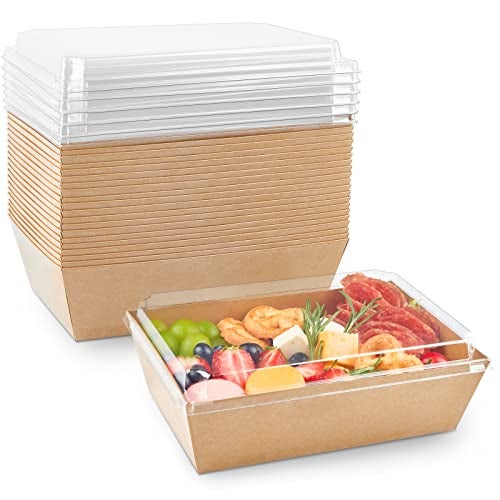 ZORRITA 8 x 6 Inch Paper Charcuterie Boxes with Clear Lids, 20 Pack Large Disposable Take Out Bakery Boxes, To Go Containers for Cake Slice, Cupcakes, Sandwiches, Cookies, Cocoa Bombs, Salads (Brown) - Image 1