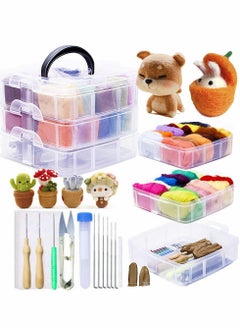 Needle Felting Kit, Wool Roving, Complete Needle Felting Starter Kit with Basic Felt Tools and Supplies Wool Fibre Spinning Craft Wet Felting Material for Beginners