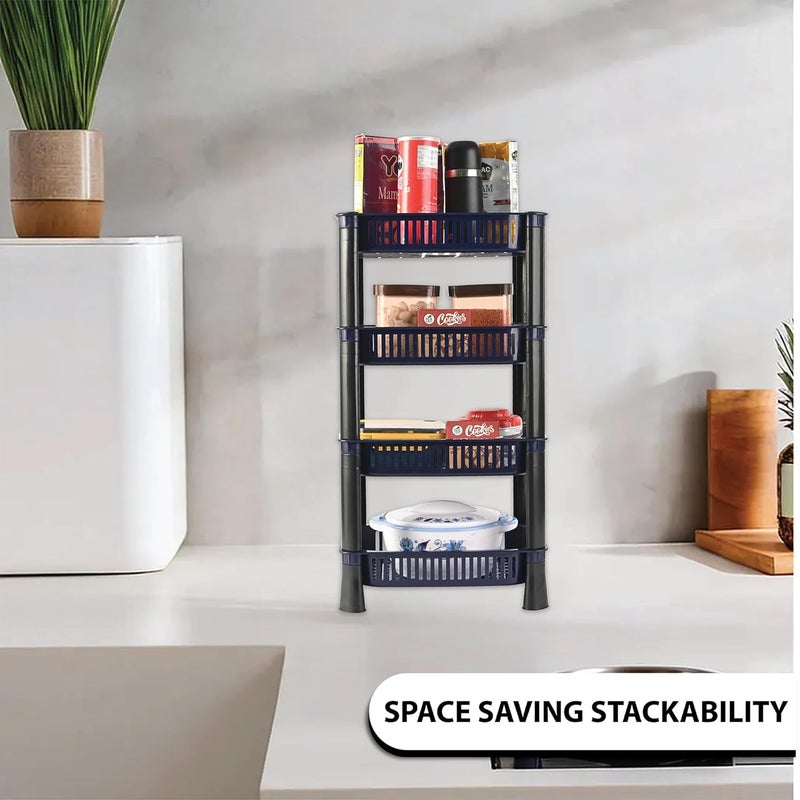Kuber Industries 4-Tier Plastic Fruits & Vegetable Rack for Kitchen | Stackable Grocery Organiser for Kitchen | Onion Potato Basket | Ideal for Spices, Snacks & Pantry Items | Blue - Image 2