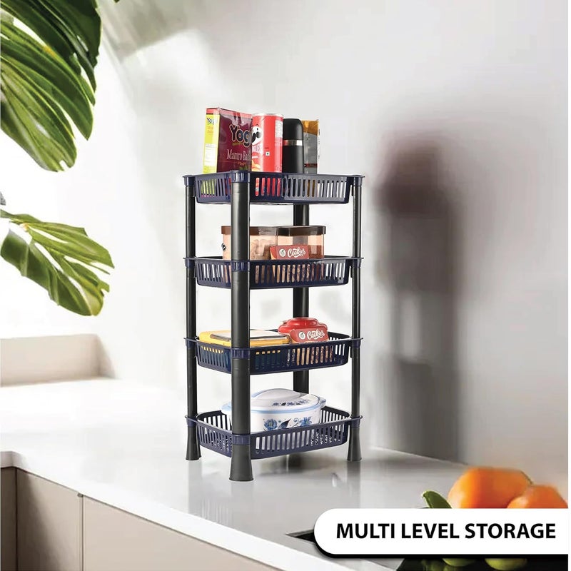 Kuber Industries 4-Tier Plastic Fruits & Vegetable Rack for Kitchen | Stackable Grocery Organiser for Kitchen | Onion Potato Basket | Ideal for Spices, Snacks & Pantry Items | Blue - Image 4