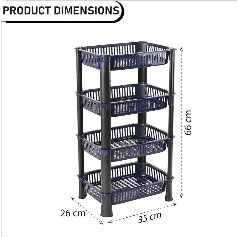 Kuber Industries 4-Tier Plastic Fruits & Vegetable Rack for Kitchen | Stackable Grocery Organiser for Kitchen | Onion Potato Basket | Ideal for Spices, Snacks & Pantry Items | Blue - Image 3