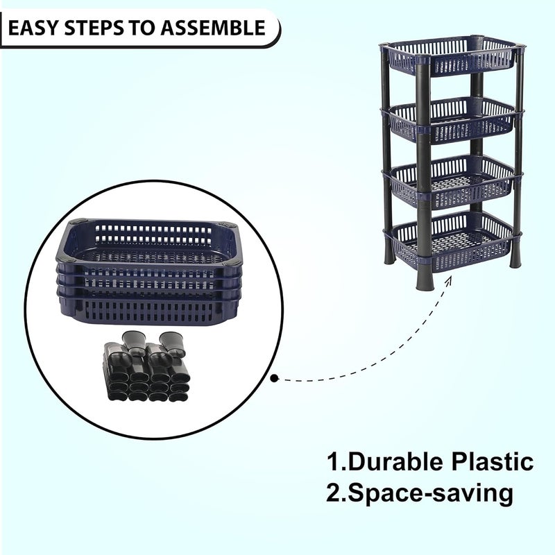 Kuber Industries 4-Tier Plastic Fruits & Vegetable Rack for Kitchen | Stackable Grocery Organiser for Kitchen | Onion Potato Basket | Ideal for Spices, Snacks & Pantry Items | Blue - Image 5