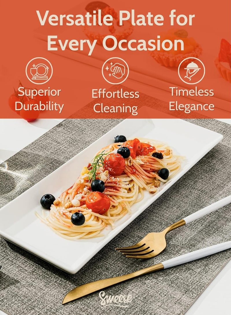 Sweese Porcelain Serving Platters 11.7 Inch - Elegant White Rectangular Plates, Set of 4 for Parties, Sushi, Appetizers - Image 4