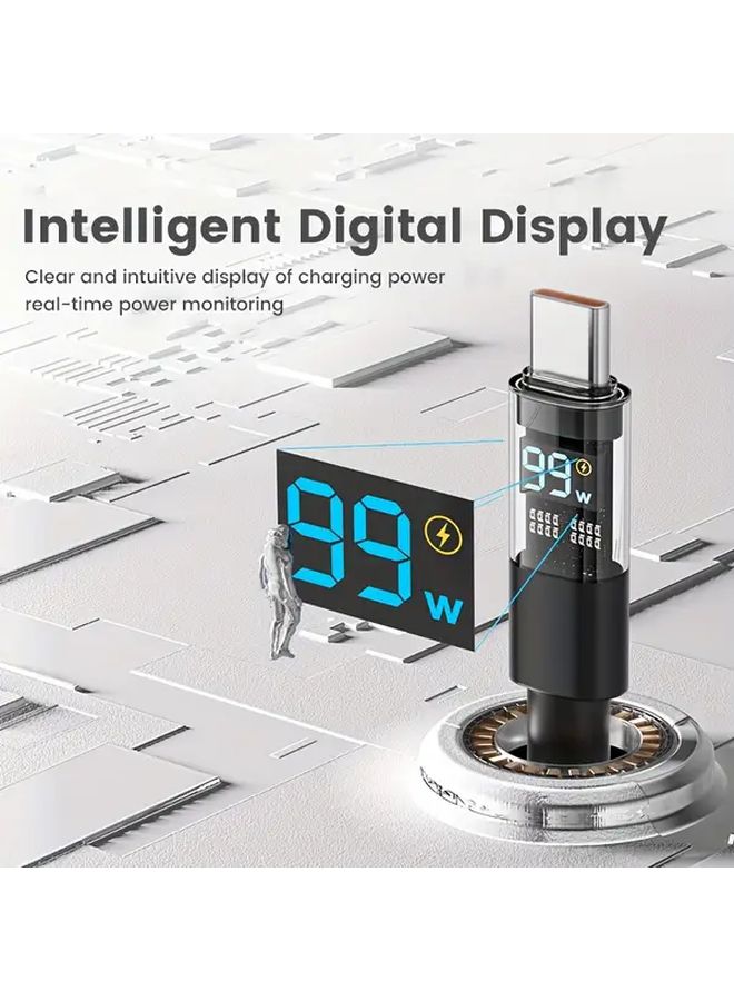 كابل شحن USB-C سريع جدًا بقوة 100 واط كحد أقصى، مع شاشة رقمية ونقل بيانات بتقنية PD، طول 200 سم باللون الأسود، متوافق مع iPhone 16 و15 وAir وPro وiPad. - Image 4