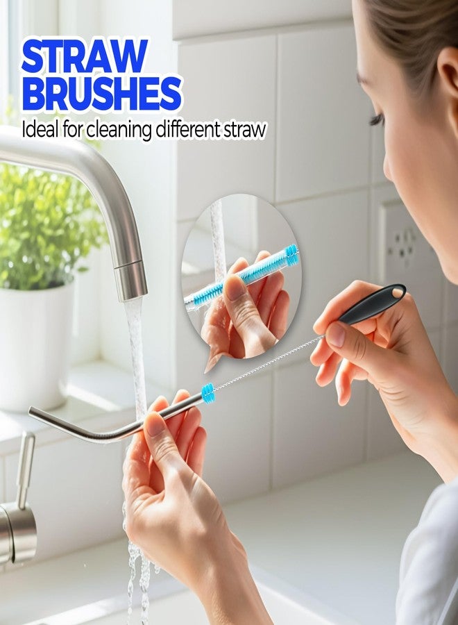Holikme 6 Pack Bottle Brush Set, 14.5" Long Handle Stainless Steel Bottle Cleaner Brush, Long-Handled 6-in-1 Stainless Steel Bottle Brushes for Water Bottle, Cups, Abrasive Wheel Brushes, Blue - Image 3
