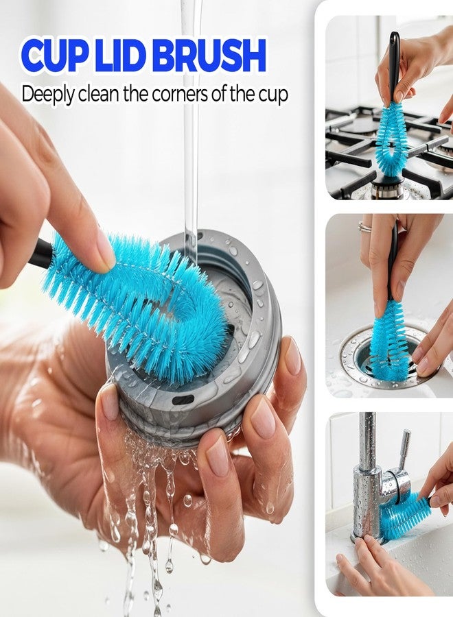 Holikme 6 Pack Bottle Brush Set, 14.5" Long Handle Stainless Steel Bottle Cleaner Brush, Long-Handled 6-in-1 Stainless Steel Bottle Brushes for Water Bottle, Cups, Abrasive Wheel Brushes, Blue - Image 4