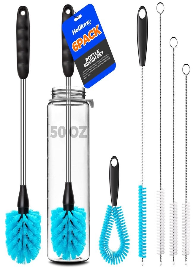 Holikme 6 Pack Bottle Brush Set, 14.5" Long Handle Stainless Steel Bottle Cleaner Brush, Long-Handled 6-in-1 Stainless Steel Bottle Brushes for Water Bottle, Cups, Abrasive Wheel Brushes, Blue - Image 1