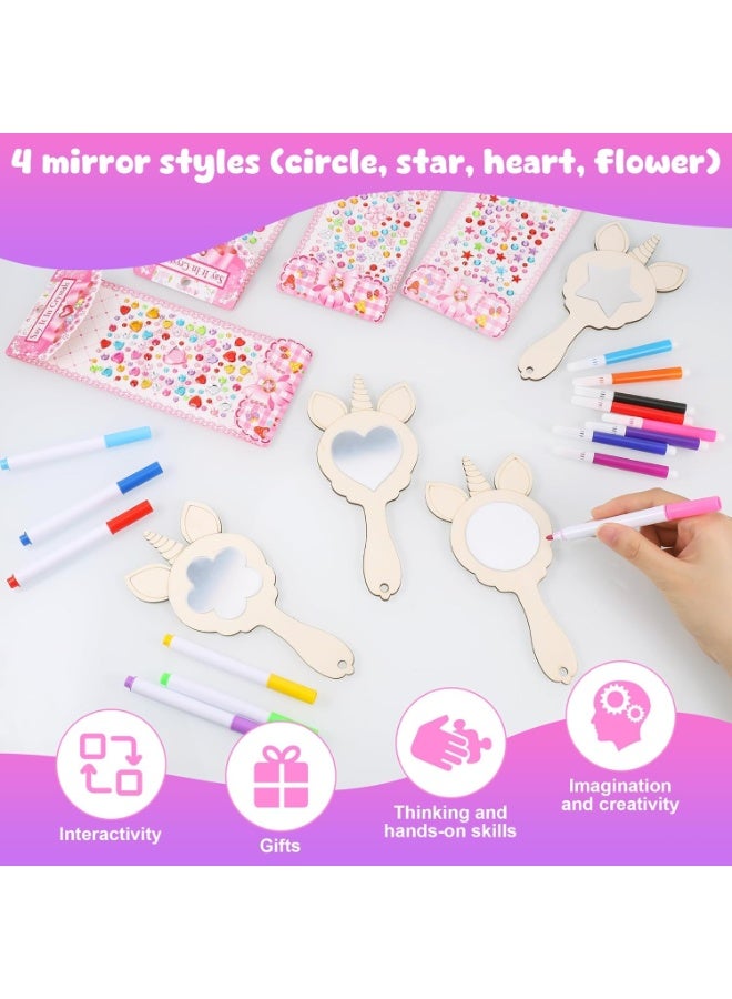 SYOSI Wooden Mirror Craft Kit, 12Pcs DIY Princess Mirror Set, Build-Your-Own Mirrors with Paint and Glitter, Arts and Crafts Game for Girls Birthday Parties, Preschool Activities - Image 4