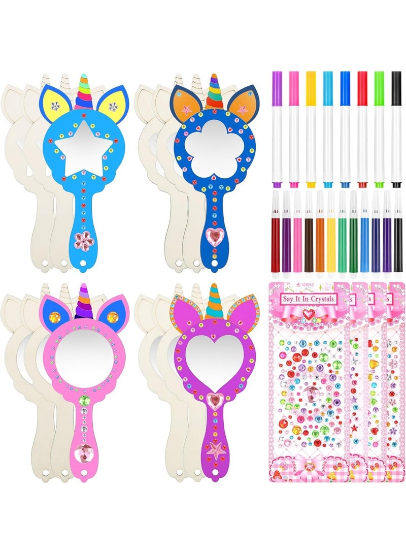 SYOSI Wooden Mirror Craft Kit, 12Pcs DIY Princess Mirror Set, Build-Your-Own Mirrors with Paint and Glitter, Arts and Crafts Game for Girls Birthday Parties, Preschool Activities - Image 1