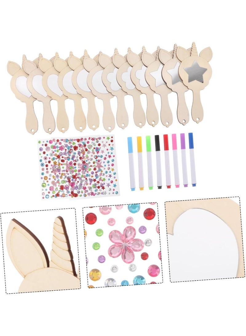 SYOSI Wooden Mirror Craft Kit, 12Pcs DIY Princess Mirror Set, Build-Your-Own Mirrors with Paint and Glitter, Arts and Crafts Game for Girls Birthday Parties, Preschool Activities - Image 5