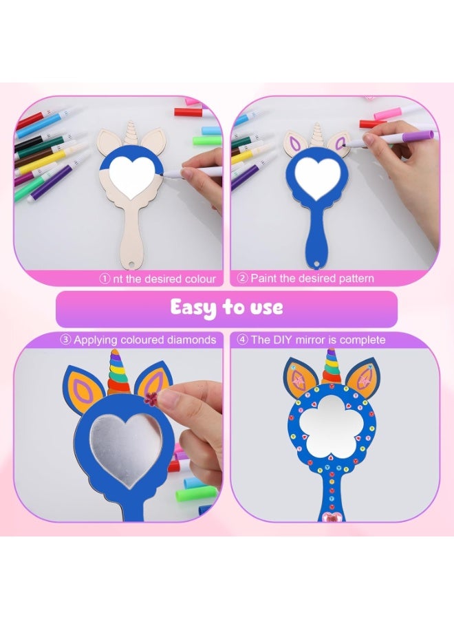 SYOSI Wooden Mirror Craft Kit, 12Pcs DIY Princess Mirror Set, Build-Your-Own Mirrors with Paint and Glitter, Arts and Crafts Game for Girls Birthday Parties, Preschool Activities - Image 3