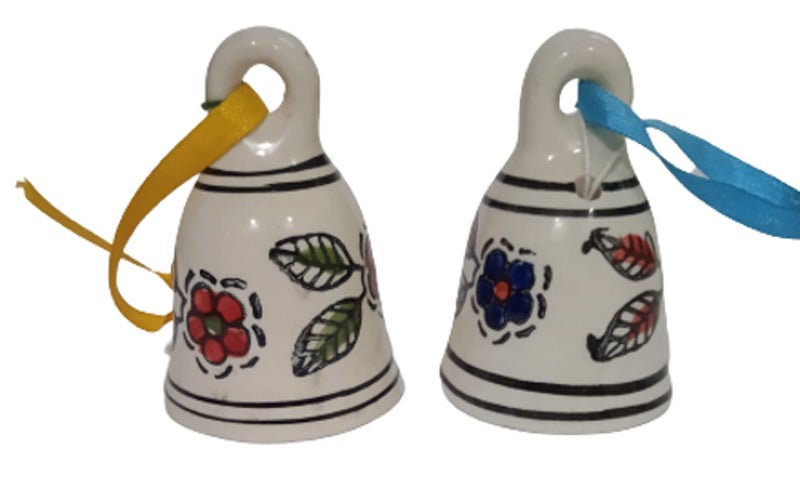Purpledip Ceramic Painted Bell Set of 2: Wall Door Hangings with Resonating Sound, 2.5 Inches Tall (12366) - Image 1