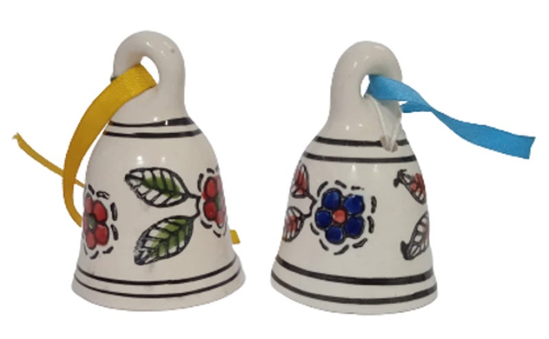 Purpledip Ceramic Painted Bell Set of 2: Wall Door Hangings with Resonating Sound, 2.5 Inches Tall (12366) - Image 3