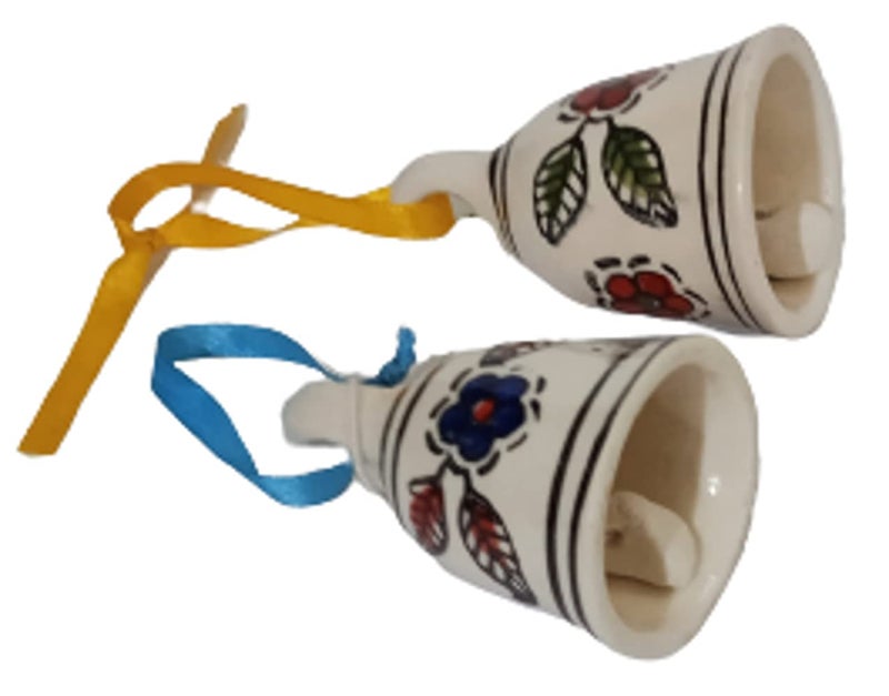 Purpledip Ceramic Painted Bell Set of 2: Wall Door Hangings with Resonating Sound, 2.5 Inches Tall (12366) - Image 2