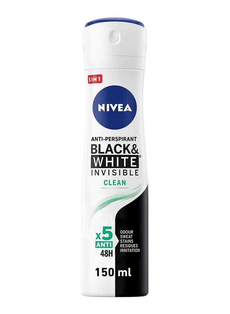 Nivea Black and White Invisible CLEAN Deo Spray Antiperspirant for Women Spray 150ml