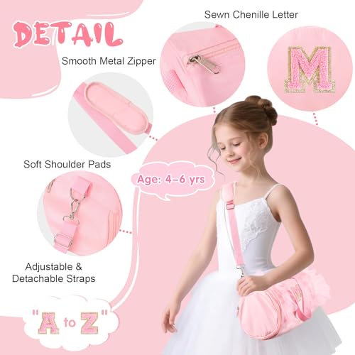 Iqimott Personalized Initial Dance Bag for Girls 4-6, Small Lace Gym Sport Yoga Cheer Dance Bags Gift for Teen Girls, Cute Letter Kids Ballet Bag Toddler Travel Duffel Tote with Adjustable Straps(Pink-M) - Image 4