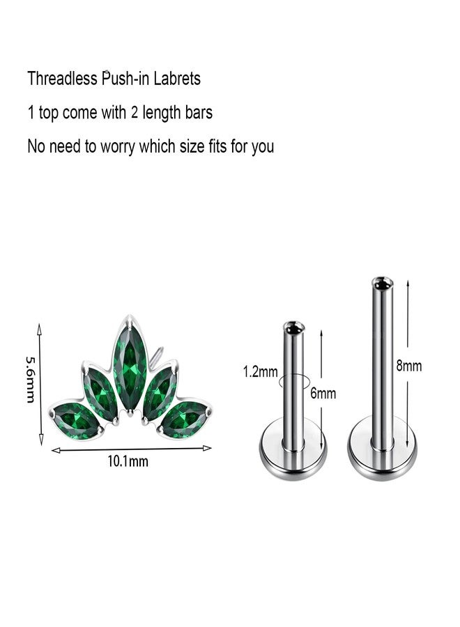 ENONTY Threadless Labret Studs Push-in Colorful CZ Labret Cluster Tragus Helix Conch Lobe Rook Cartilage Push Back Sleeper Piercing Jewelry Earring Stud 1pcs 16G 18G G23 (5eye stud-Green) - Image 2