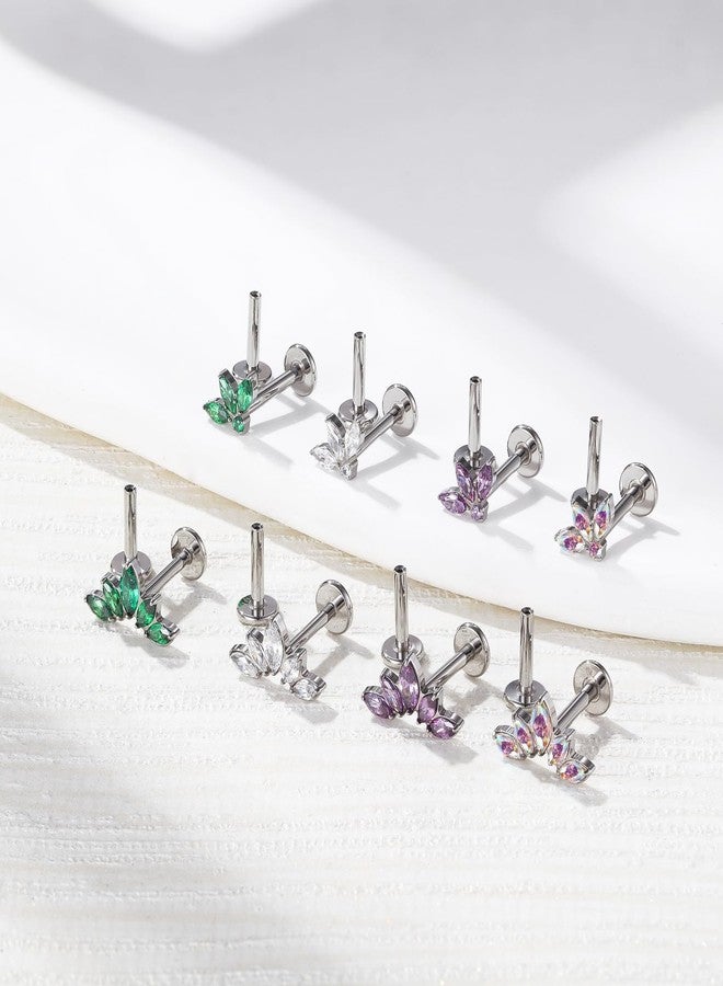 ENONTY Threadless Labret Studs Push-in Colorful CZ Labret Cluster Tragus Helix Conch Lobe Rook Cartilage Push Back Sleeper Piercing Jewelry Earring Stud 1pcs 16G 18G G23 (5eye stud-Green) - Image 4