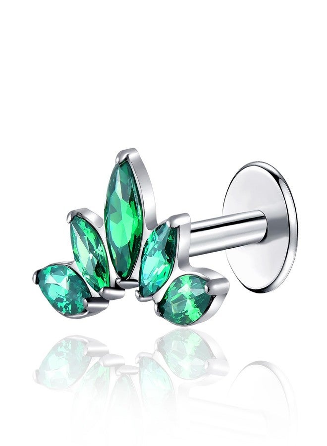 ENONTY Threadless Labret Studs Push-in Colorful CZ Labret Cluster Tragus Helix Conch Lobe Rook Cartilage Push Back Sleeper Piercing Jewelry Earring Stud 1pcs 16G 18G G23 (5eye stud-Green) - Image 1