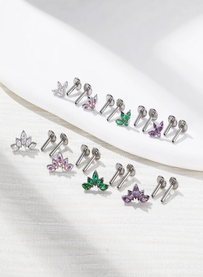 ENONTY Threadless Labret Studs Push-in Colorful CZ Labret Cluster Tragus Helix Conch Lobe Rook Cartilage Push Back Sleeper Piercing Jewelry Earring Stud 1pcs 16G 18G G23 (5eye stud-Green) - Image 3