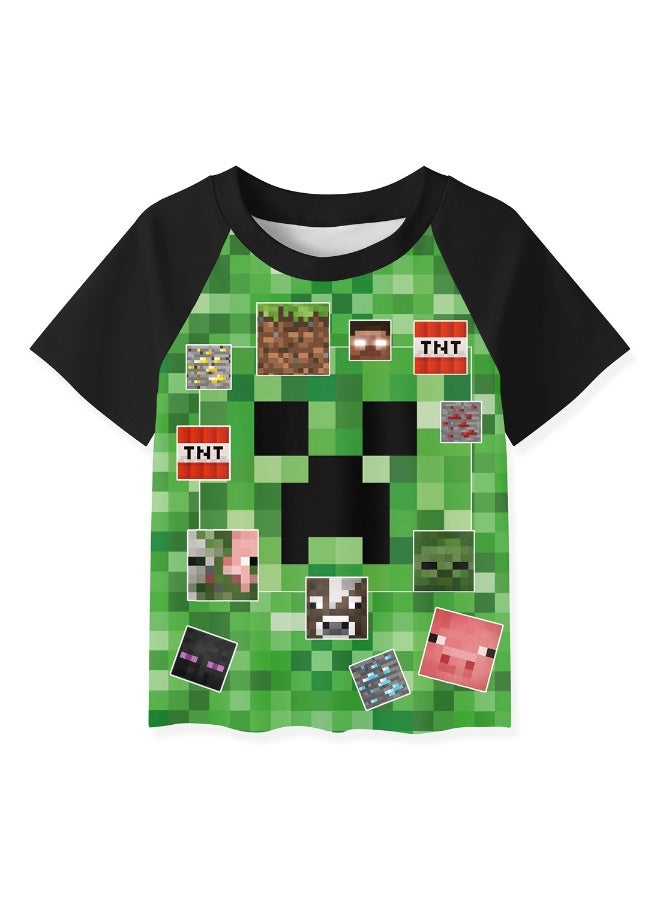 ماين كرافت بكسل نمط لطيف صبي الأطفال قصيرة الأكمام السراويل قطعتين دعوى - Image 2