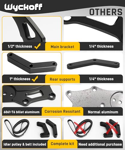 Wyckoff LS Swap R4 AC Compressor Bracket Kit, High Mount A/C Brackets Compatible with Chevy GMC SUV Truck Vortec Engines LSX LS2 LS3 LS6 LQ LQ4 LQ9 Includes Tensioner, Idler Pulley, Serpentine Belt - Image 5
